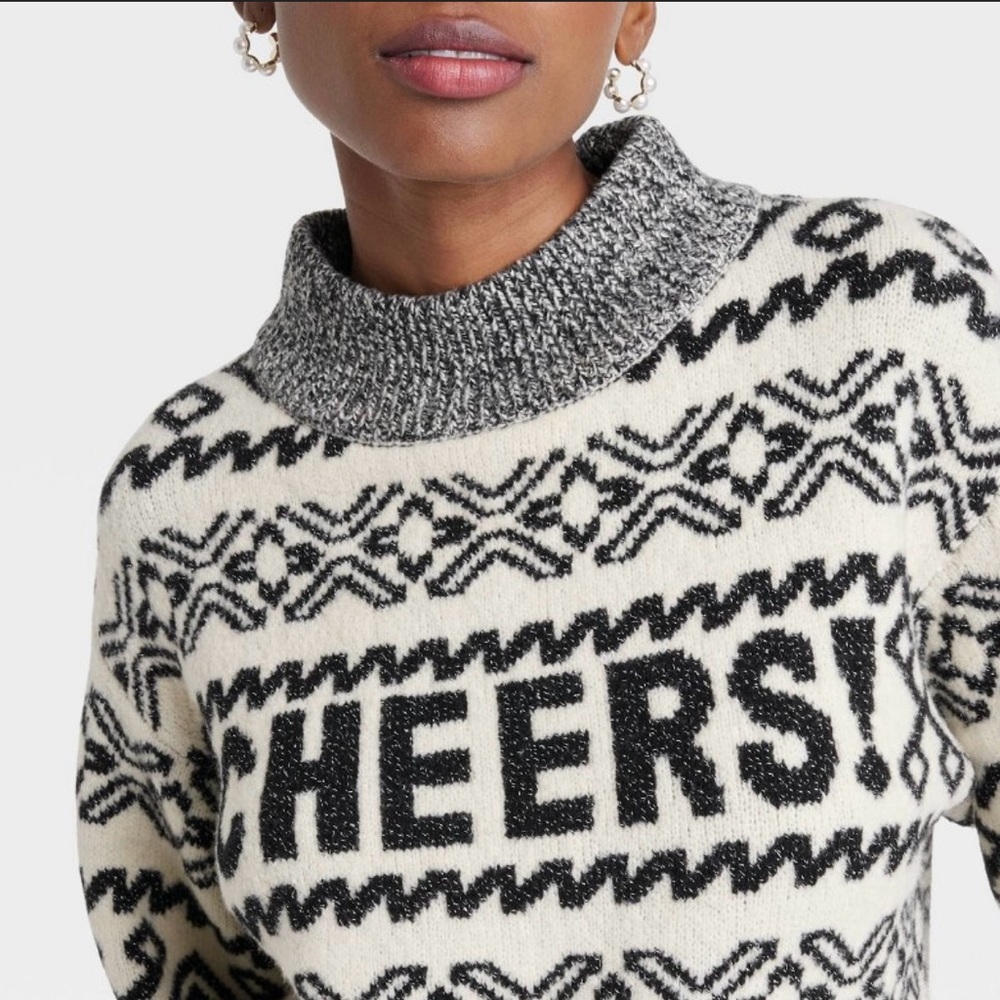 Women’s Crewneck from Target “A New Day”Cheers Sweater size XL black and cream